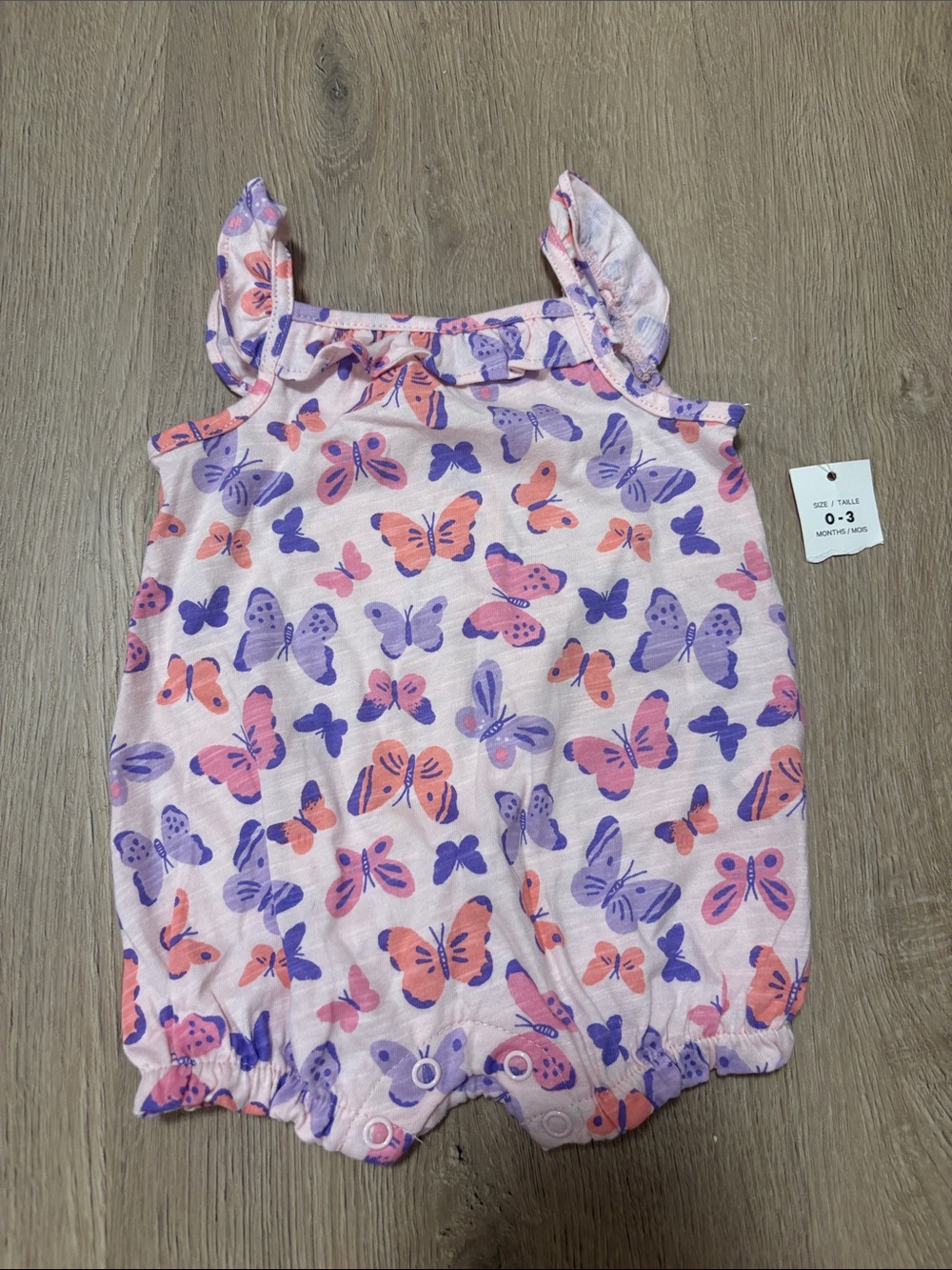 Butterfly Print Romper in Pink & Purple Baby 0-3M NWT